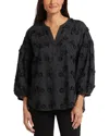 Nydj Paulina Floral Embroidered Peasant Top In Black