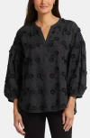 Nydj Paulina Floral Embroidered Peasant Top In Black