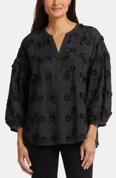 Nydj Paulina Floral Embroidered Peasant Top In Black