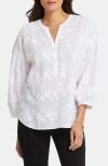 Nydj Paulina Floral Embroidered Peasant Top In Optic White