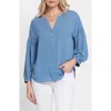 Nydj Paulina Solid Peasant Top In Blue