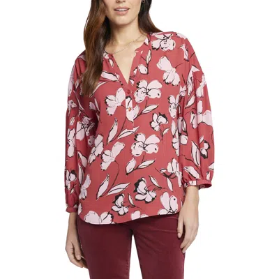 Nydj Paulina Womens Floral Button Front Henley In Multi