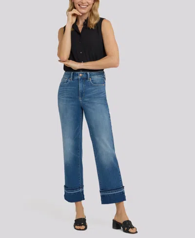 Nydj Petite Bailey Relaxed Straight Jeans With Hem Detail And Lift Tuck Technology In Blue