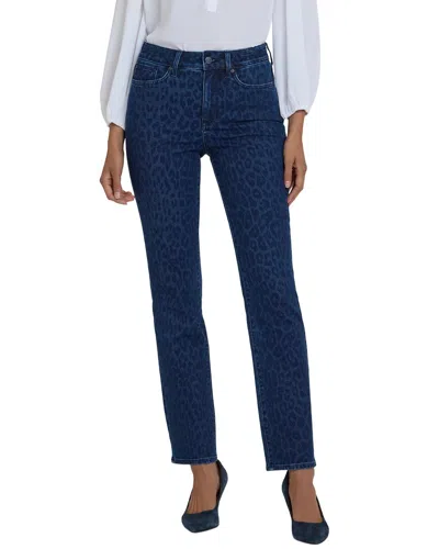 Nydj Petite Marilyn Dark Denim Leopard Print Straight Leg Jean In Animal Print