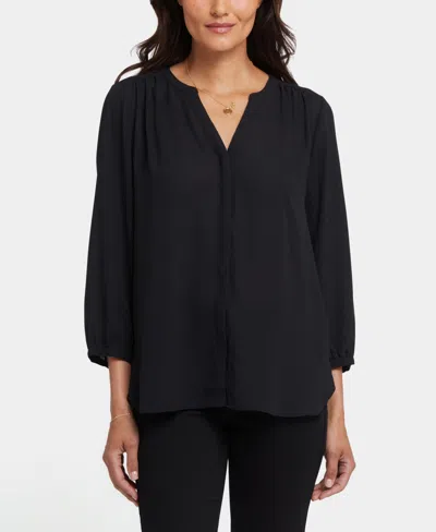 Nydj Petite Pintuck Split Neck Top In Black