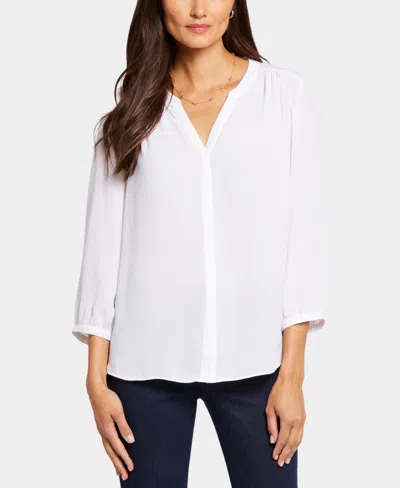 Nydj Petite Pintuck Split Neck Top In White