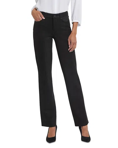 NYDJ PETITES MARILYN FAUX SUEDE HIGH RISE STRAIGHT JEANS IN BLACK