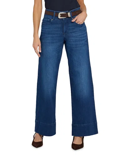 Nydj Petites Teresa High Rise Wide Leg Double Button Jeans In Deep Wave In Blue