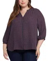 Nydj Three Quarter Sleeve Printed Pintucked Back Blouse