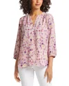 Nydj Three Quarter Sleeve Printed Pintucked Back Blouse In Meadowood