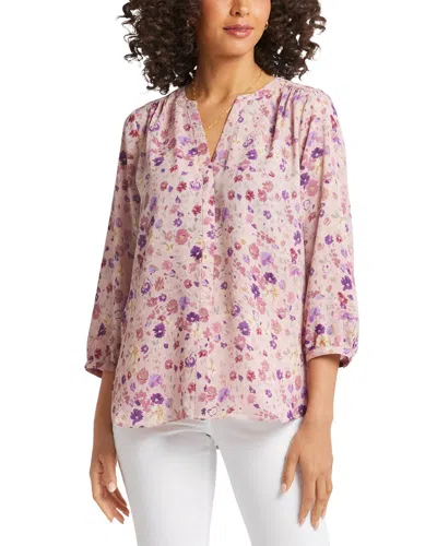 Nydj Three Quarter Sleeve Printed Pintucked Back Blouse In Meadowood