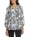 Nydj Three Quarter Sleeve Printed Pintucked Back Blouse