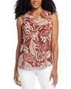 Nydj Print Pleat Back Sleeveless Split Neck Blouse