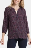 Nydj Three Quarter Sleeve Printed Pintucked Back Blouse