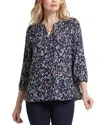 Nydj Three Quarter Sleeve Printed Pintucked Back Blouse