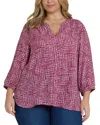 Nydj Plus Size Pintuck Split Neck Top In Pink