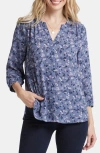 Nydj Three Quarter Sleeve Printed Pintucked Back Blouse In Dusk To Dawn