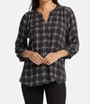 Nydj Three Quarter Sleeve Printed Pintucked Back Blouse In Black