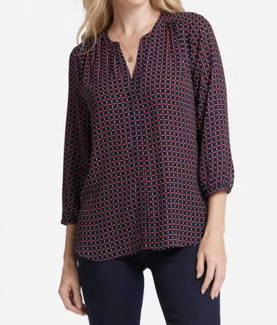 NYDJ PINTUCK BLOUSE IN STARLET GEO