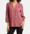 Nydj Pintuck Blouse In Wild Dots In Pink