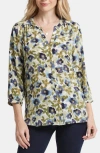 Nydj Pintuck Blouse In Indigo Blooms
