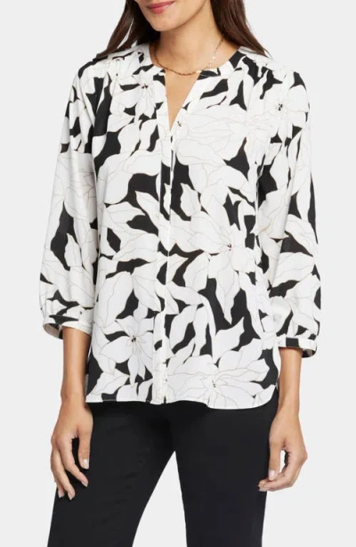 Nydj Three Quarter Sleeve Printed Pintucked Back Blouse In Lalas