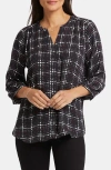 Nydj Three Quarter Sleeve Printed Pintucked Back Blouse In Lattice Dots