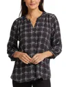 Nydj Three Quarter Sleeve Printed Pintucked Back Blouse In Multi