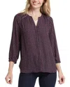 Nydj Three Quarter Sleeve Printed Pintucked Back Blouse In Multi
