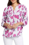 Nydj Three Quarter Sleeve Printed Pintucked Back Blouse In Ophelias Orchid