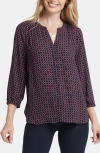 Nydj Three Quarter Sleeve Printed Pintucked Back Blouse In Starlet Geo