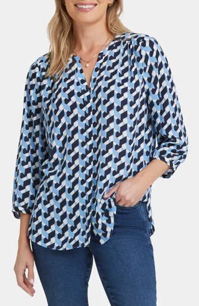 Nydj Pintuck Blouse In Vista Geo