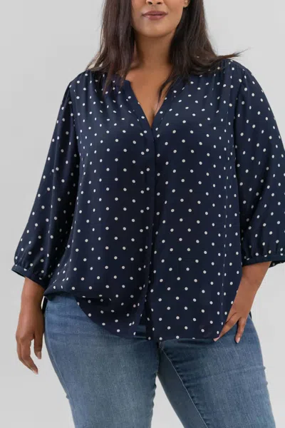 Nydj Pintuck Button Down Blouse - Plus In Indigo Dot In Blue