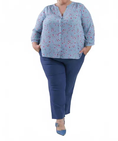 Nydj Pintuck Button Dwon Blouse In Mountain Path In Blue