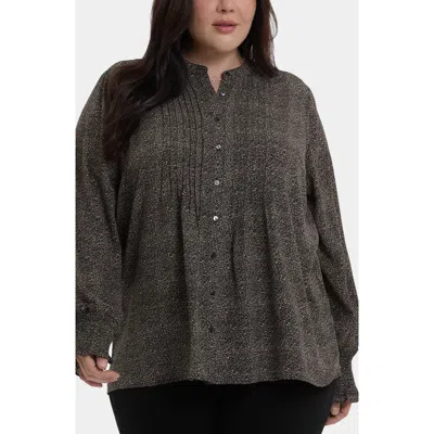 Nydj Pleat Smocked Peasant Blouse In Brown