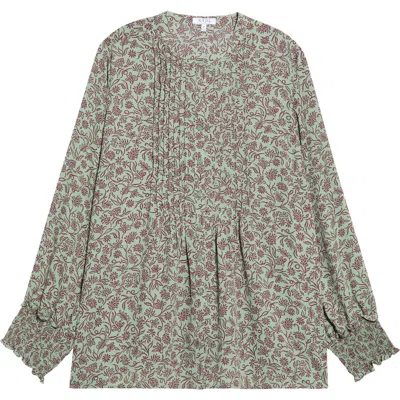 Nydj Pleat Smocked Peasant Blouse In Green