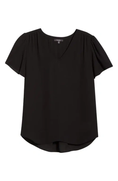 Nydj Pleated Back Flutter Sleeve Top In Black