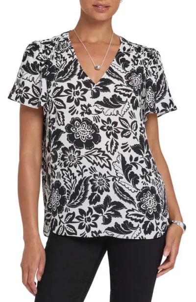 Nydj Pleated Back Flutter Sleeve Top In Black