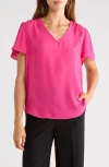 Nydj Pleated Back Flutter Sleeve Top In Pink