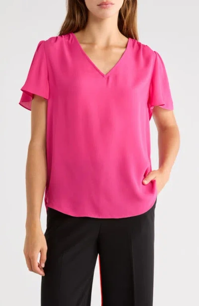 Nydj Pleated Back Flutter Sleeve Top In Pink
