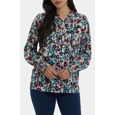 Nydj Pleated Peasant Blouse In Blue