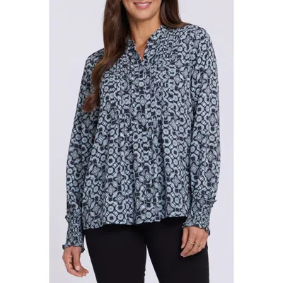 Nydj Pleated Peasant Blouse In Blue