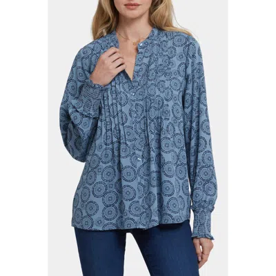 Nydj Pleated Peasant Blouse In Blue