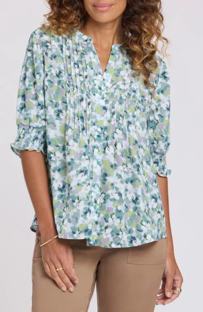Nydj Pleated Peasant Blouse In Blue