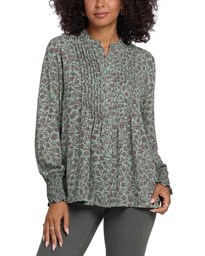 Nydj Pleated Peasant Blouse In Green