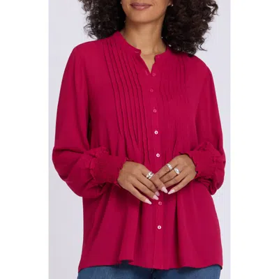 Nydj Pleated Peasant Blouse In Red