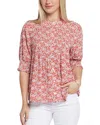 Nydj Pleated Peasant Blouse In Multi