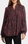 Nydj Pleated Yoke Long Sleeve Peasant Blouse In Beulah Basin