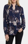 Nydj Pleated Yoke Long Sleeve Peasant Blouse In Bianca Blooms