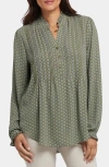 Nydj Pleated Yoke Long Sleeve Peasant Blouse In Esmeralda